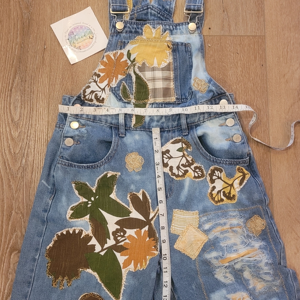 Upcycled & Handcrafted Floral Patchwork Denim Ove… - image 6